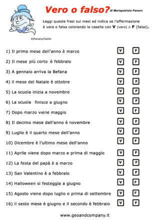Vero o falso con i mesi dell’anno