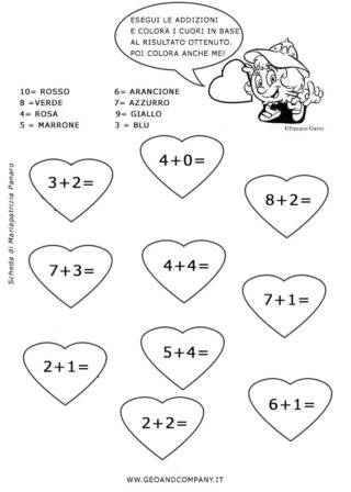 Calcola e colora i cuori